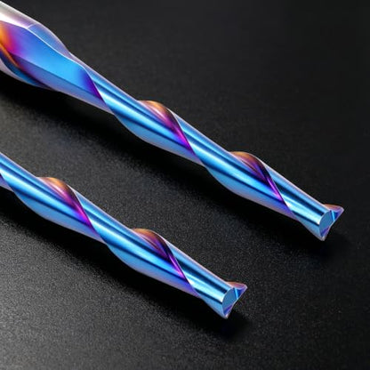 HQMaster 1/8" Shank CNC Router Bits 2 Flute Upcut CNC Bit End Mill 10pcs - size: 0.08"CED x 1/8"SD x 11/16"CEL x 1-1/2"OA