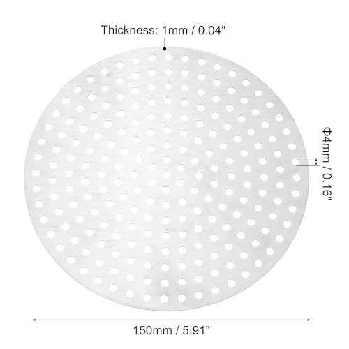PATIKIL 6" Diameter 304 Stainless Steel Perforated Sheet, 0.16" Hole 19GA Expanded Metal Mesh Round Slices Plate Screen Decorative Meshes for Ventilation Grill Smoking, Silver Tone - size: 6inch