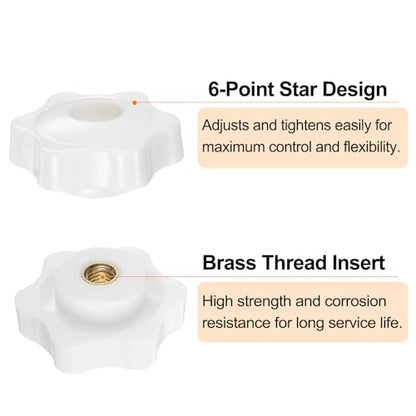 HARFINGTON 12pcs Star Knobs M6 Female Thread 38mm 6-Point Plastic Head Brass Insert Through Hole Screw-in Threaded Hand Knob Clamping Handle, White - color: White, size: M6 x 38mm