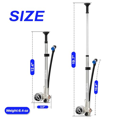 High Pressure Shock Pump, Bike Shock Air Pump with Gauge 400 PSI - color: silver