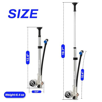 High Pressure Shock Pump, Bike Shock Air Pump with Gauge 400 PSI - color: silver