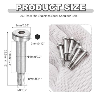 MECCANIXITY 26 Pcs 304 Stainless Steel Shoulder Bolt 5mm Shoulder Dia 18mm Shoulder Length M4x0.7 Thread Hex Socket Shoulder Bolts for Hydraulic Injection Molding Machinery Industries - size: 5mm x 18mm