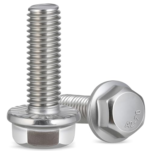 16Pcs M8-1.25 x 35mm Flanged Hex Head Bolts,External Flange Hex Drive Screws,304 Stainless Steel 18-8 Fully Threaded - size: M8x35mm