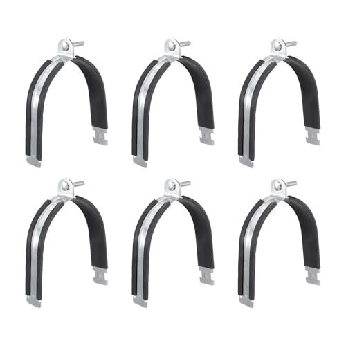 HARFINGTON 6pcs Rubber Cushion Strut Clamp 5-4/9" Universal Carbon Steel Strut Clamps with Bolt and Nut for Copper PEX Pipes CVPC Tubing, Silver Black - size: 5-4/9"