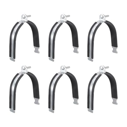 HARFINGTON 6pcs Rubber Cushion Strut Clamp 5-4/9" Universal Carbon Steel Strut Clamps with Bolt and Nut for Copper PEX Pipes CVPC Tubing, Silver Black - size: 5-4/9"