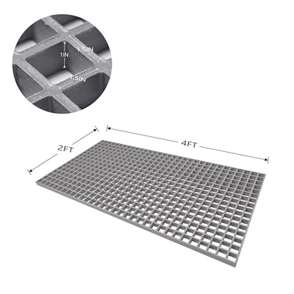 Agfabric 2x4ftx1in Fiberglass Grating Cover, Heavy Duty FRP Cover for Car Wash, Trench Drain, Driveway Patio Drain Channel, Wearproof, Rustless, Prevent Debris Blocking Channels, Gray, 1pc - color: Gray, size: 2ftx4ft x 1in