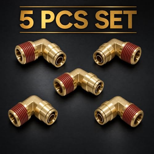 90 Degree 1/2"OD x 1/4" NPT Swivel Elbow Push to Connect Fittings,Brass Air Line Connector (Pack of 5) – DOT Air Brake Line Quick Fittings for Truck and Pneumatic System - size: 1/2"OD x 1/4" NPT