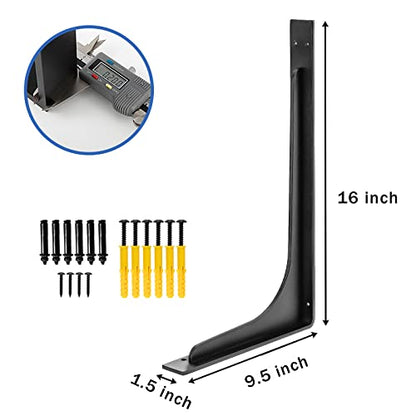 16inch x 9.5inch shelf brackets,L Shelf Bracket, die-cast formation，vertical Angle, premium alloy metal heavy-duty shelf bracket, high strength Mounting Hardware Included, Corner Brace Joint,pack of 4 - size: 16 inch x 9.5 inch die-cast