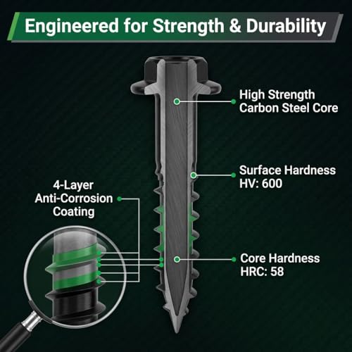 [Pack of 50] #14 x 8 Wood Structural Screws, Heavy Duty Hex Head Black Timber/Log/Landscaping Wood Screws, Rust Resistant, Hex Socket Included - color: Black, size: #14 x 8"