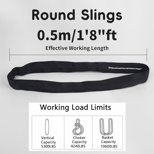 Spanset Aerial Hoop Lyra Rigging Polyester Round Slings Strap for Aerial Silk Yoga hammock Hanging, 5,300 lb. Vertical Capacity, 10,600 lbs Basket - Heavy Duty Poly Lifting Sling (Black, 1'8" ft) - color: Black, size: 1'8" ft