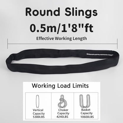 Spanset Aerial Hoop Lyra Rigging Polyester Round Slings Strap for Aerial Silk Yoga hammock Hanging, 5,300 lb. Vertical Capacity, 10,600 lbs Basket - Heavy Duty Poly Lifting Sling (Black, 1'8" ft) - color: Black, size: 1'8" ft