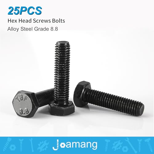 M6 x 16mm Hex Head Screw Bolt, Alloy Steel Grade 8.8, Black Oxide Finish, Full Thread, Hexagon Head Bolts, Quantity 25 - size: M6 x 16mm(25PCS)