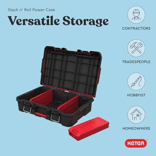 Keter Stack N' Roll Power Tool Case with Removable Dividers - color: Black/Red, size: Power Tool Organizer