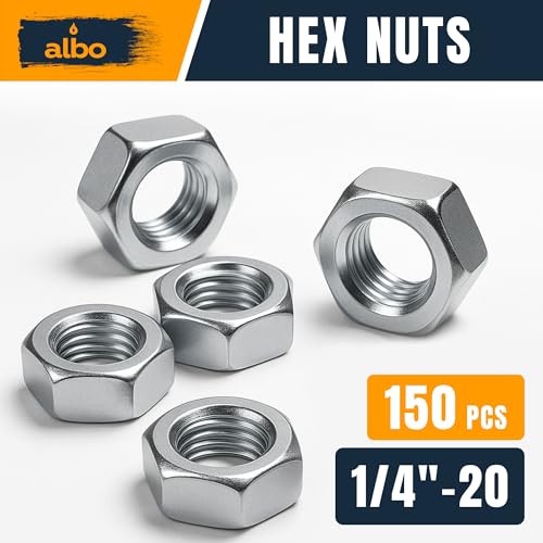 ALBO 150 PCS 1/4-20 Hex Nuts – Stainless Steel 304 SAE Nuts Set in Reusable Box – Hardware for Automotive & DIY – 1/4 20 Nuts - size: 1/4"-20, 150pcs