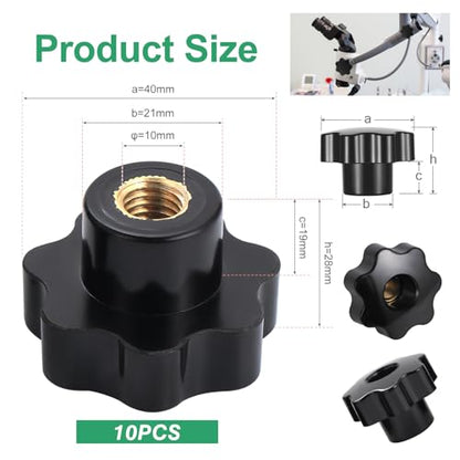 10Pcs 7 Star Through Hole Knob M10 Knurled Thread Clamping Knob, Star Shape Hand Knobs Black Plastic Screw-On Clamping Star Knob Handle - size: M10, style: Through Hole