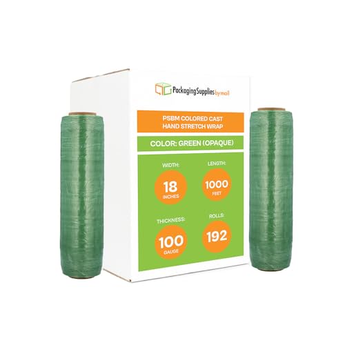 PSBM Dark Green Stretch Wrap, 192 Rolls 18 Inch x 1000 Feet 100 Gauge, Heavy Duty Plastic Wrap Industrial Strength Shrink Film for Moving, Packing & Shipping - color: Green, size: 192 Rolls