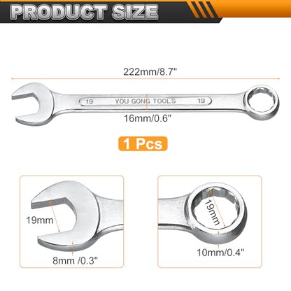 HARFINGTON Metric Combination Wrench, 19mm Open End & 15-Degree Offset - size: 19mm