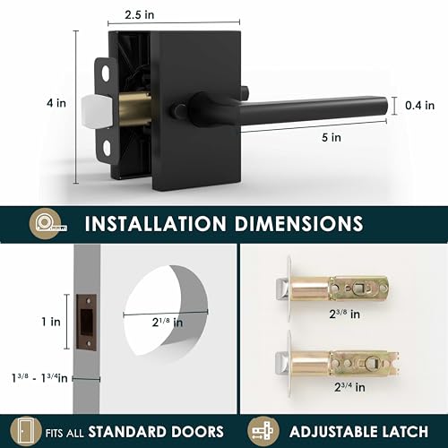Mega Handles Glamor Privacy, Lever & Lock Door Handle Set for Hallway, Closet and Bathroom, Keyless Lock, Heavy Duty Door Levers, Fits All Standard Door Sizes, Screws Included - Matte Black (1 Pack) - color: Matte Black