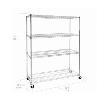 UltraDurable 4-Tier NSF Steel Wire Shelving, 60"W x 24"D x 76"H - color: Steel, size: 4-Tier Shelving, 60" W x 24" D