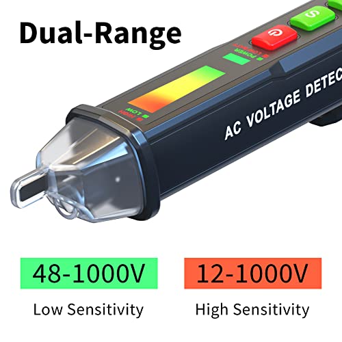 Zoyi DB02 AC Voltage Detector - Non-Contact Voltage Tester Pen with Break-Point Testing, Dual-Range 12V-1000V/48V-1000V,Electrical Tester Temperature Tester for Home, Electricians & DIY Enthusiasts - color: black