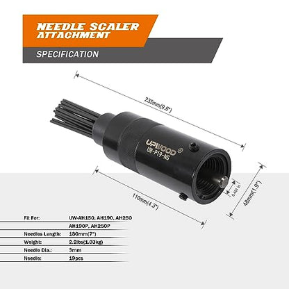 Needle Scaler Attachment, with 19pcs Needles, Screw On for Use UW-AH190P AH250P Air Hammer, Paint, Rust, Dirt and Weld Dust Remover - style: Needle Scaler Attachment