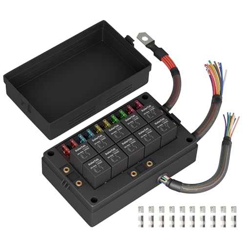 DaierTek Relay Box 12V 10 Way Relay Block and 10 Way ATC/ATO Blade Fuse Panel Pre-Wired Dustproof Fuse Relay Box for Automotive Car Marine Boat - color: Pre-Wired 10 Relay Box