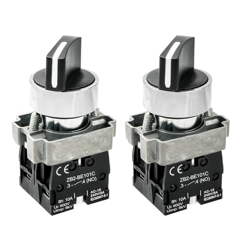 2-Pack Black 3-Position Metal Head Selector Switches, 2NO - style: Black 3-Position Selector Switch 2NO