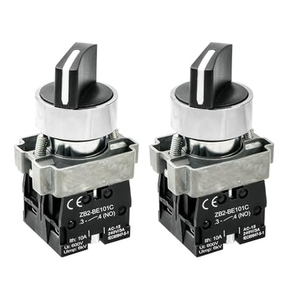2-Pack Black 3-Position Metal Head Selector Switches, 2NO - style: Black 3-Position Selector Switch 2NO