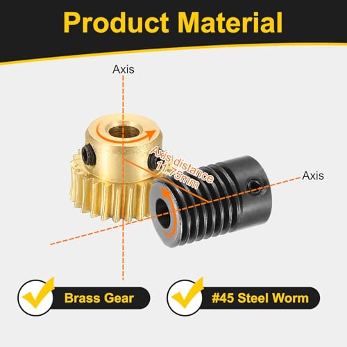 uxcell Worm Gear Set Right Rotation 25T 0.5 Module 1:25 Reduction Rate - size: Gear-4mm, Rod-5mm Bore, style: 0.5M-25T