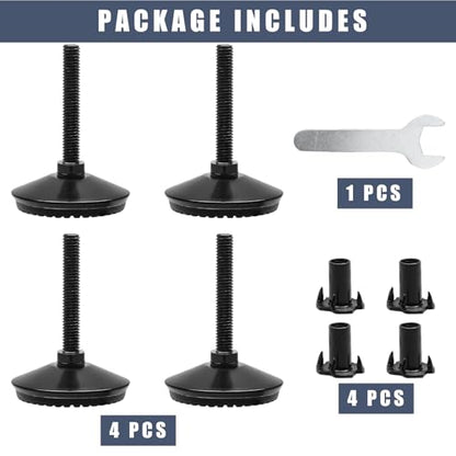 Black M8 Fixed Leveling Feet 4 Pack T-Nuts Wrench Incl - size: M8*50mm, 4Pcs