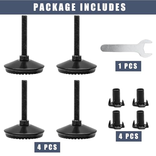 Black M8 Fixed Leveling Feet 4 Pack T-Nuts Wrench Incl - size: M8*50mm, 4Pcs