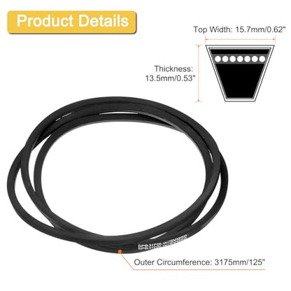 uxcell 5V1250 V-Belt, Classic Wrapped Rubber V-Belt 125" Outside Circumference x 0.62" Width x 0.53" Height for Industrial Machinery Equipment, Black - size: 5V1250