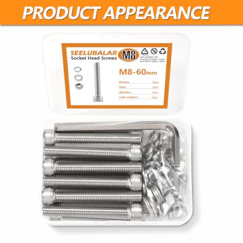 12 Sets Metric M8 Hex Socket Head Cap Screws Bolts Kit, M8-60mm Screws - size: M8 - 60mm