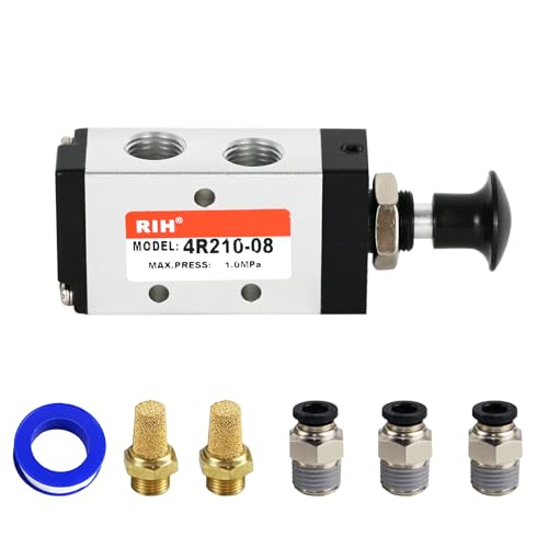 RIH 5 Way 2 Postion Air Valve Air Hand Lever Operated Valve Pneumatic Solenoid Valve Manual Control Push Pull Valves 4R210-08 (1/4"NPT) - style: 5 Way 2 Postion