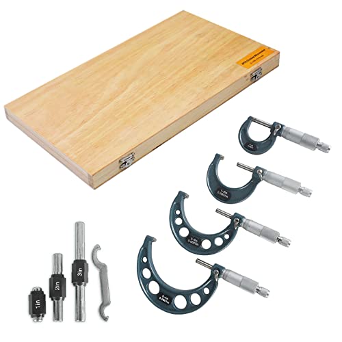 4-Pack Outside Micrometer Set 0-4In Precision Machinist Tools W/Carbide Tips and Ratchet Stop - size: 0-4In