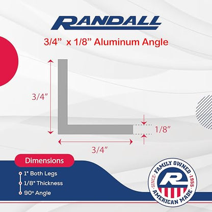 4 FT Aluminum Angle Bar – (3/4" Wide x 1/8" Thick) | 6063 T6 Architectural Aluminum | Equal Legs, 90° Angle | Corrosion-Resistant, Weldable, High-Strength Metal | Made in USA