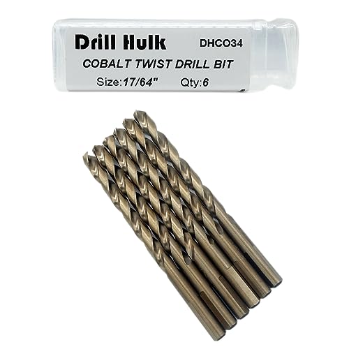 17/64-Inch Cobalt Steel M35 Jobber Length Twist Drill Bits for Hard Metal, Stainless Steel, Pack of 6 - size: 17/64 in