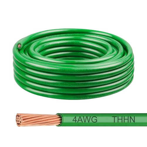 THHN Wire 4 Gauge 25 FT, 4 AWG Stranded OFC Copper Electrical Building Wire with Nylon Jacket PVC Insulation, Rated 600V for Residential, Industrial, CNC, Ground (4 Gauge, Green) - color: Green, size: 4 AWG 25FT