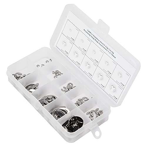 Metric E Clip Assortment, Burr Free External Retaining Rings Fastener Kit for Shaft Repair 304 Stainless Steel Silver 1.5mm to 10mm 120 Pieces