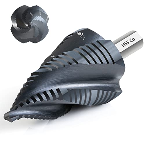 Matework M35 Cobalt Step Drill Bit, Four Spiral Flute Unibit Step Drill Bit (3/16"-1-3/8") Wear-Resistant TiAlN Coated, 3/8" Shank for Metal, Carbon Steel, Stainless Steel, Wood, Plastic (19 Size) - size: 1/4"-1-3/8"