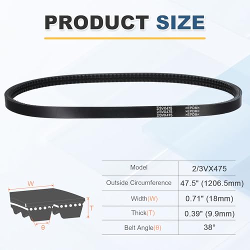 uxcell 2/3VX475 EPDM V-Belt, 2 Banded, 47.5" Outer Circ x0.71 W x0.39 Thk - size: 2/3VX475