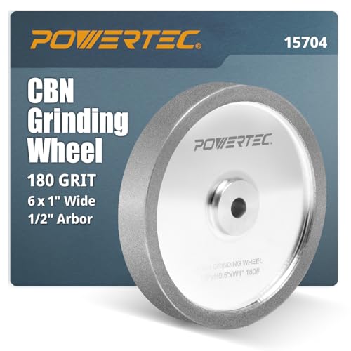 POWERTEC CBN Grinding Wheel 6 Inch 180 Grit, 1" Wide, 1/2" Arbor – Bench Grinder Sharpening Wheel for HSS Tools, Lathe Chisels, and Woodturning Tools (15704) - style: CBN, 6" x 1", 180 Grit, 1/2" Arbor