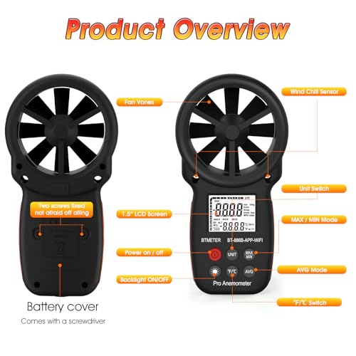 Wireless Handheld Anemometer, Digital Wind Speed Meter with APP - size: Small