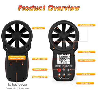 Wireless Handheld Anemometer, Digital Wind Speed Meter with APP - size: Small