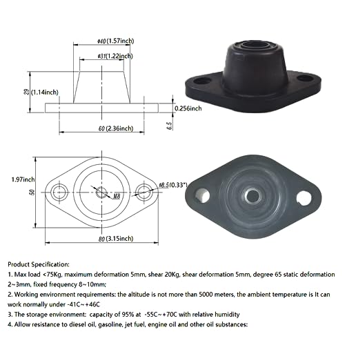 M8 Rubber+metal Anti-Vibration Turret Mounts, Rubber-in Shear Floor Mount, Compression Isolator Mounts for Pumps, Compressors-4PCS
