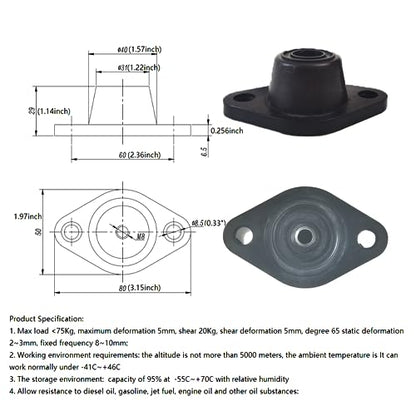 M8 Rubber+metal Anti-Vibration Turret Mounts, Rubber-in Shear Floor Mount, Compression Isolator Mounts for Pumps, Compressors-4PCS