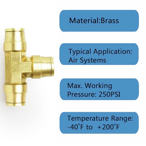 Push to Connect Fittings 3/8" Tube OD Tee Union DOT Air Fittings Air Brake Line Fittings, Air Hose Fittings for Air System, 5pcs - color: DOT Air Fittings Tee, size: 3/8 Inch