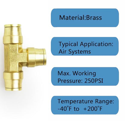 Push to Connect Fittings 1/4" Tube OD Tee Union DOT Air Fittings Air Brake Line Fittings, Air Hose Fittings for Air System, 5pcs - color: DOT Air Fittings Tee, size: 1/4 Inch