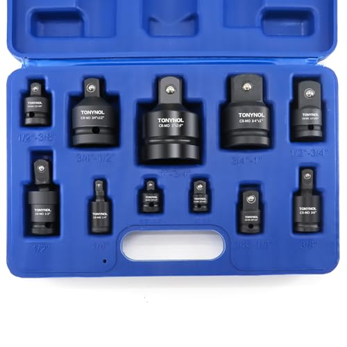 TONYNOL 11pcs Impact Adapter and Reducer Set and Universal Joint Swivel Socket Adapter Set, 1/4" 3/8" 1/2" 3/4" 1" Drive Socket Adapter Set, Cr-Mo Steel,With a Storage Case. - size: 11PCS CR-MO