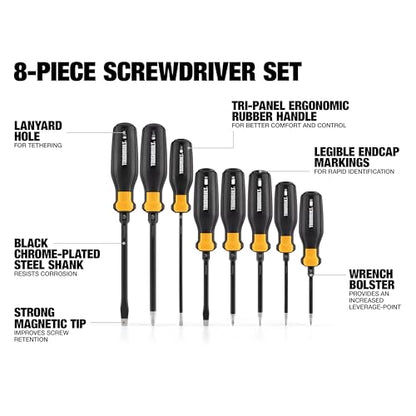 ToughBuilt - 8-Piece Standard Screwdriver Set, Magnetic Tips, TB-H5S8-A